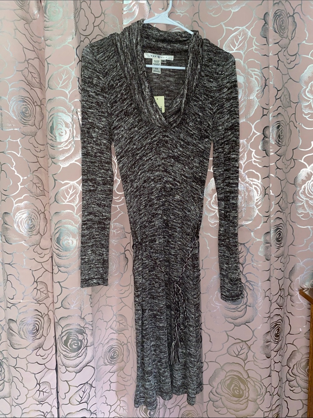 NWT Max Studio Marled Cowl Neck Sweater Dress Brown M
